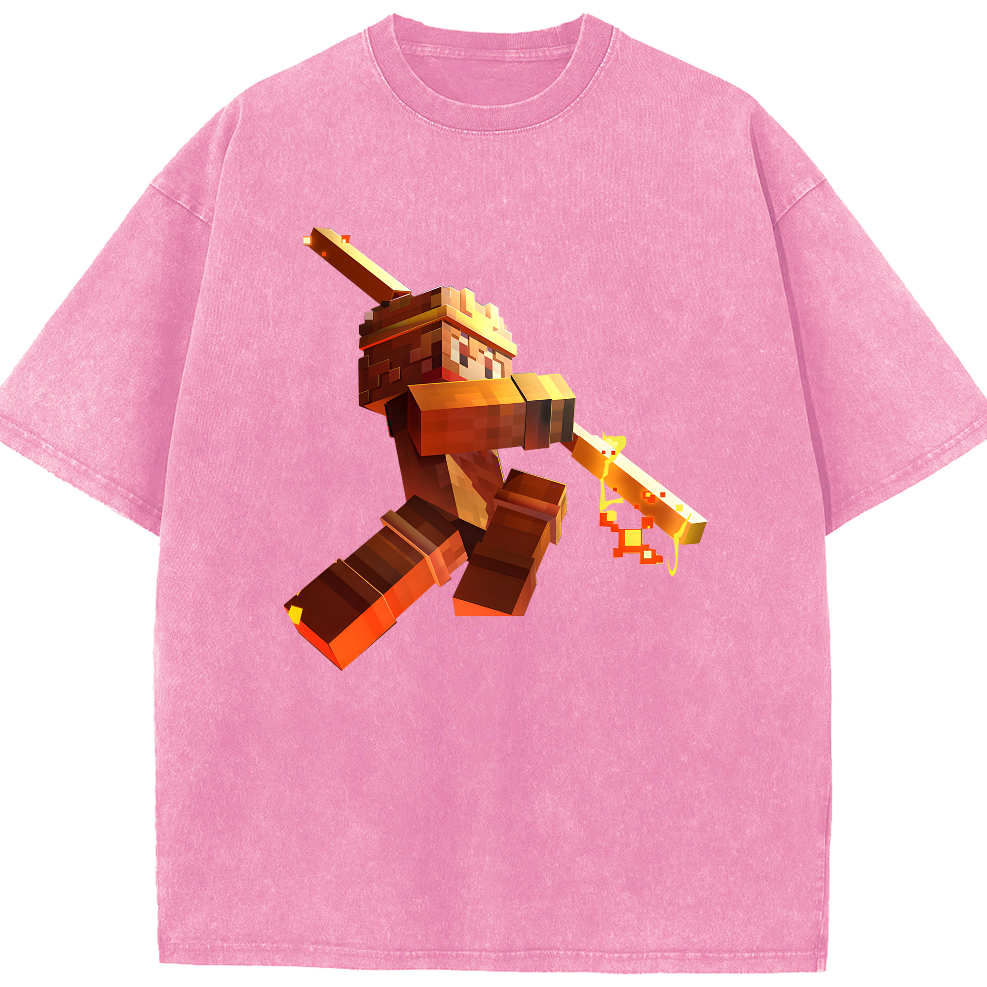 （画像用） マインクラフト ブロックの世界 Minecraft MC Block world 綿100% ヴィンテージ風 半袖Tシャツ（フロントプリント）